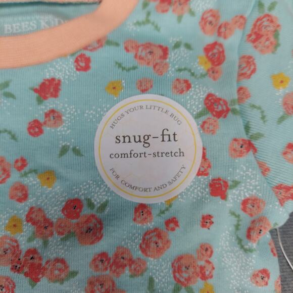 Burt's Bees Floral Organic Cotton Snug Fit Pink & Teal Pajama Set 2T - Picture 3 of 7